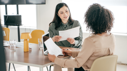 A woman interviewing for a job