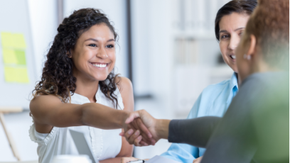 Shaking hands at the end of an interview