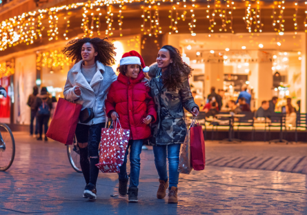 A family holiday shopping together