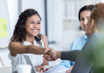 Shaking hands at the end of an interview